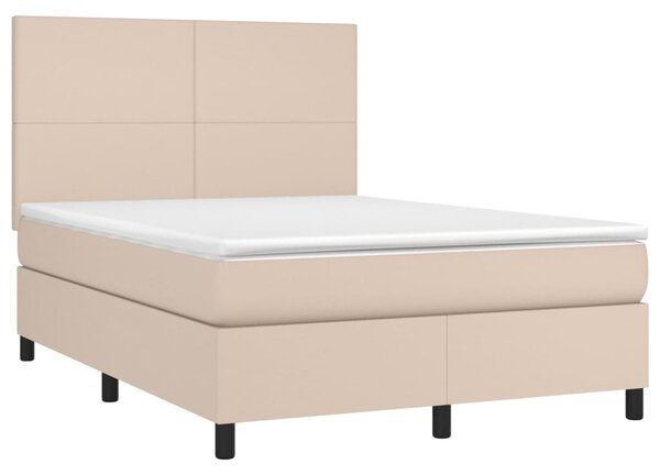 VidaXL Κρεβάτι Boxspring Στρώμα&LED Καπουτσίνο 140x200 εκ. Συνθ. Δέρμα