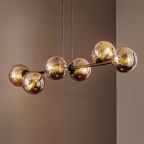 EMIBIG LIGHTING Κρεμαστό φωτιστικό Glassy, 6 φλόγες, μαύρο, γραφίτη, γυαλί, 110cm, ρυθμιζόμενος, Μαύρο, Σαλόνι / τραπεζαρία, Γυαλί, σύγχρονο