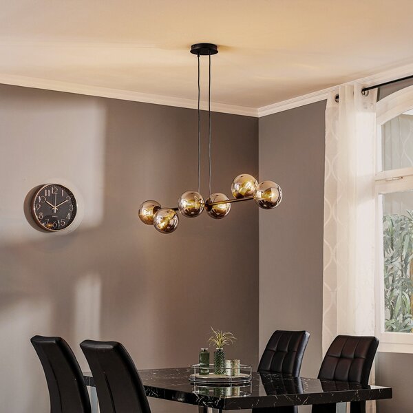 EMIBIG LIGHTING Κρεμαστό φωτιστικό Glassy, 6 φλόγες, μαύρο, γραφίτη, γυαλί, 110cm, ρυθμιζόμενος, Μαύρο, Σαλόνι / τραπεζαρία, Γυαλί, σύγχρονο