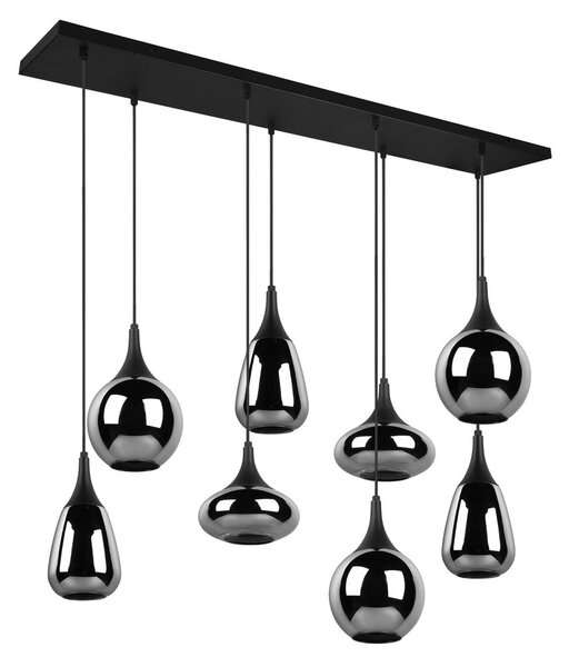 Trio Lighting Lumina κρεμαστό φωτιστικό, 8-φωτο, μαύρο/χρώμιο, γυαλί, ρυθμιζόμενος, Μαύρο, Σαλόνι / τραπεζαρία, Γυαλί