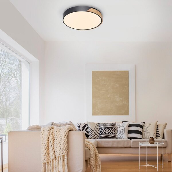 Q-Smart-Home Paul Neuhaus Q-BILA LED φωτιστικό οροφής, μαύρο/δρυς, ρυθμιζόμενος, Μαύρο, Σαλόνι / τραπεζαρία, Μέταλλο