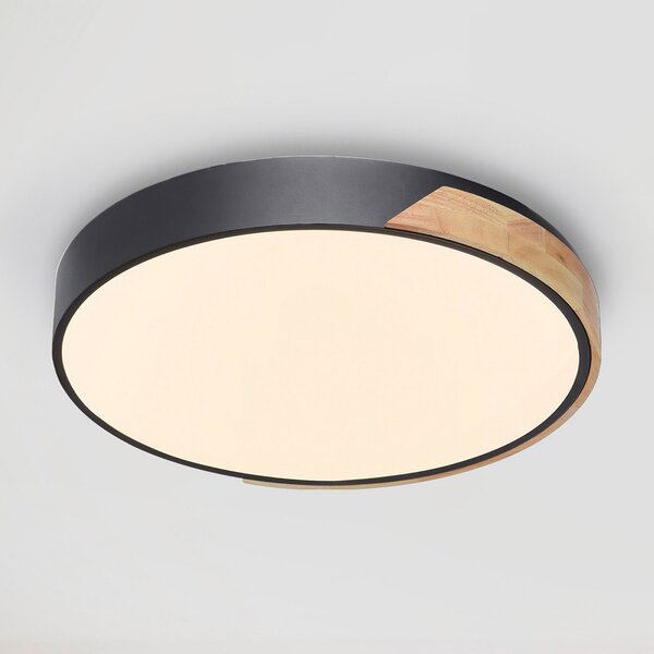 Q-Smart-Home Paul Neuhaus Q-BILA LED φωτιστικό οροφής, μαύρο/δρυς, ρυθμιζόμενος, Μαύρο, Σαλόνι / τραπεζαρία, Μέταλλο