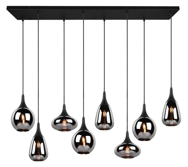 Trio Lighting Lumina κρεμαστό φωτιστικό, 8-φωτο, μαύρο/χρώμιο, γυαλί, ρυθμιζόμενος, Μαύρο, Σαλόνι / τραπεζαρία, Γυαλί
