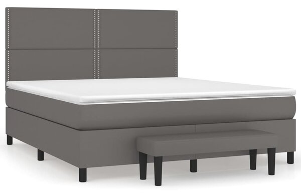 VidaXL Κρεβάτι Boxspring με Στρώμα Γκρι 160x200εκ. από Συνθετικό Δέρμα