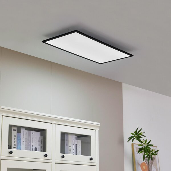 Lindby LED πάνελ Lamin, μαύρο, 80 cm, CCT, dimmable, τηλεχειριστήριο, ρυθμιζόμενος, Μαύρο, Σαλόνι / τραπεζαρία, Μέταλλο, σύγχρονο