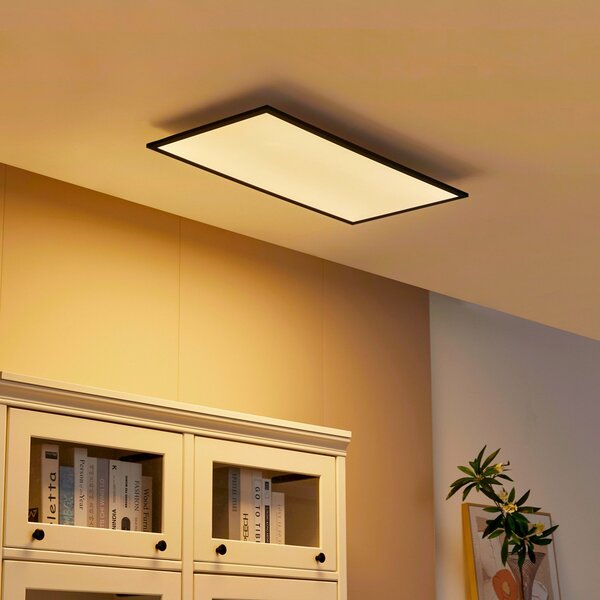 Lindby LED πάνελ Lamin, μαύρο, 80 cm, CCT, dimmable, τηλεχειριστήριο, ρυθμιζόμενος, Μαύρο, Σαλόνι / τραπεζαρία, Μέταλλο, σύγχρονο