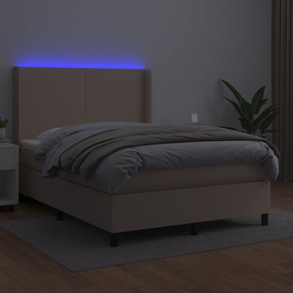 VidaXL Κρεβάτι Boxspring Στρώμα&LED Καπουτσίνο 140x200 εκ. Συνθ. Δέρμα