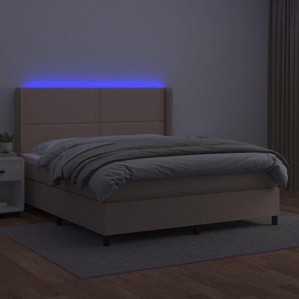 VidaXL Κρεβάτι Boxspring Στρώμα&LED Καπουτσίνο 160x200 εκ. Συνθ. Δέρμα