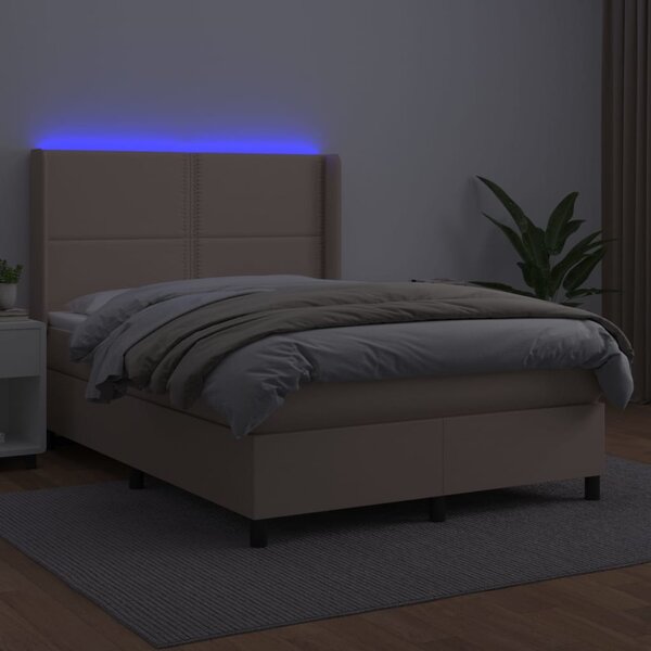 VidaXL Κρεβάτι Boxspring Στρώμα&LED Καπουτσίνο 140x200 εκ. Συνθ. Δέρμα