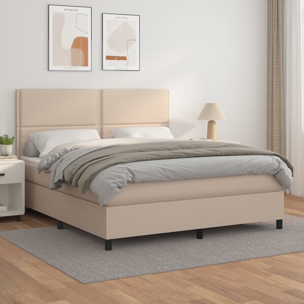 VidaXL Κρεβάτι Boxspring με Στρώμα Καπουτσίνο 160x200εκ.από Συνθ.Δέρμα