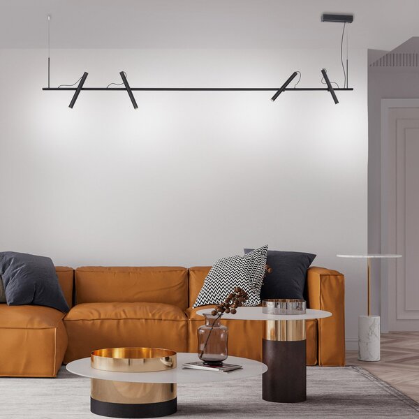 PURE Tutua LED κρεμαστό φωτιστικό, 4-φωτο, μαύρο, ρυθμιζόμενος, Μαύρο, Σαλόνι / τραπεζαρία, Μέταλλο, σύγχρονο