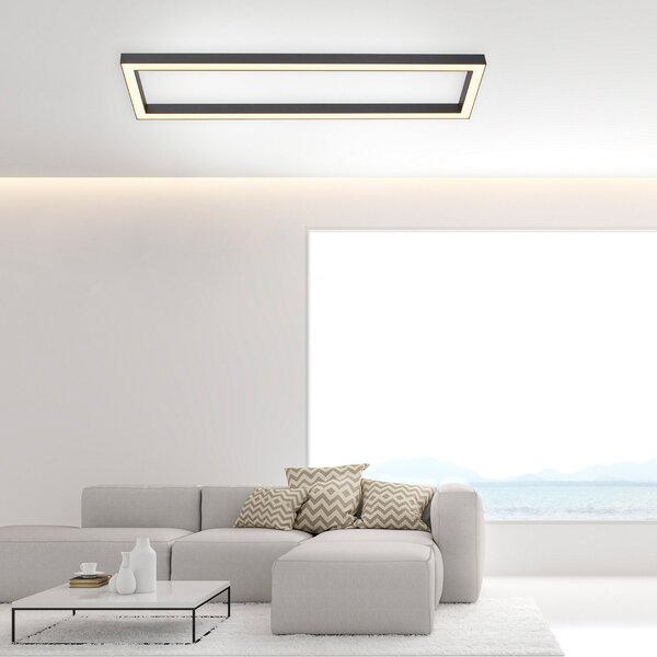 PURE Φωτιστικό οροφής LED Lines, 110 x 30 cm, ανθρακί, τηλεχειριστήριο, ρυθμιζόμενος, Μαύρο, Σαλόνι / τραπεζαρία, Μέταλλο, σύγχρονο