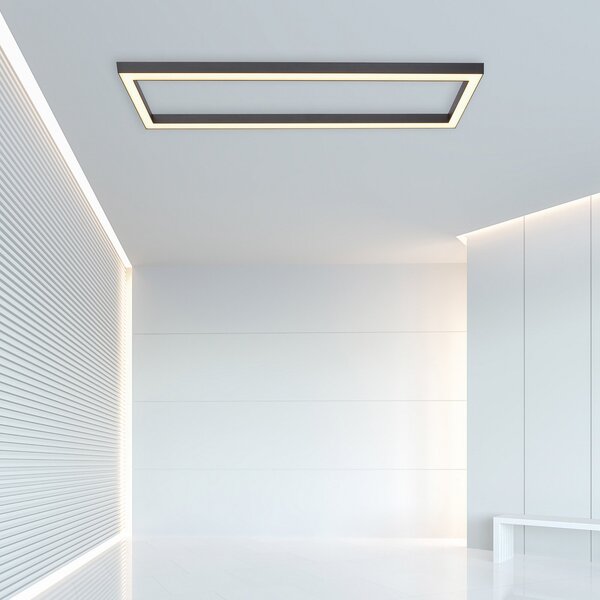 PURE Φωτιστικό οροφής LED Lines, 110 x 30 cm, ανθρακί, τηλεχειριστήριο, ρυθμιζόμενος, Μαύρο, Σαλόνι / τραπεζαρία, Μέταλλο, σύγχρονο