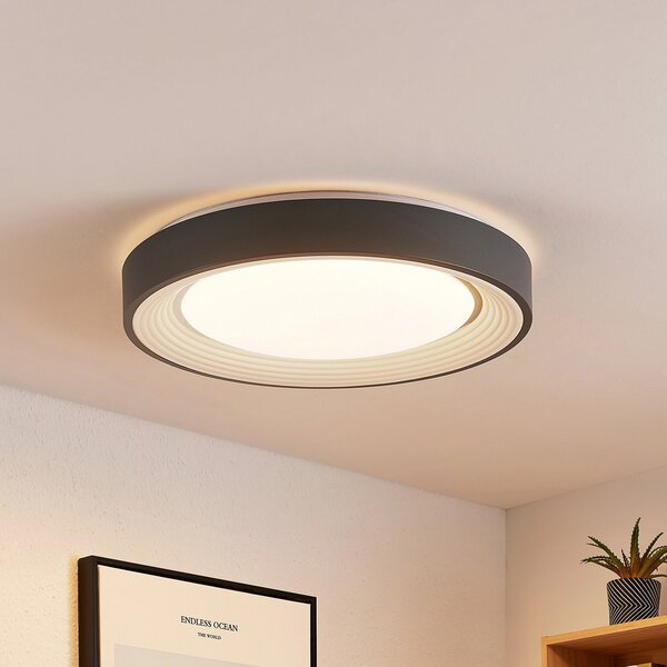 Lindby Φωτιστικό οροφής LED Lindum, RGB, CCT, τηλεχειριστήριο, ρυθμιζόμενο, ρυθμιζόμενος, Μαύρο, Σαλόνι / τραπεζαρία, Μέταλλο, σύγχρονο