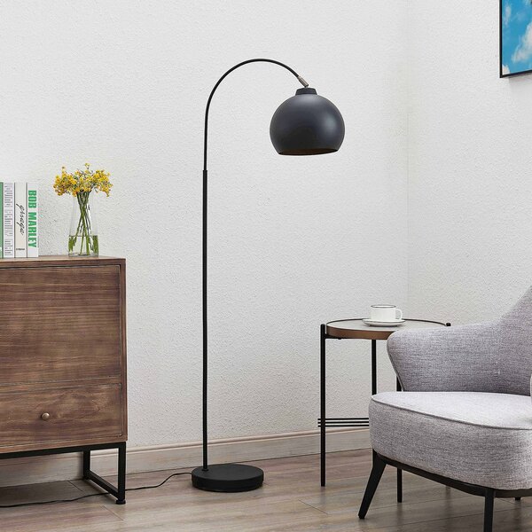 Lindby Λάμπα τόξου Minali, μαύρη, μέταλλο, ύψος 148 cm, E27, Μαύρο, Σαλόνι / τραπεζαρία, Μέταλλο, σύγχρονο, Μόνιμη αψίδα