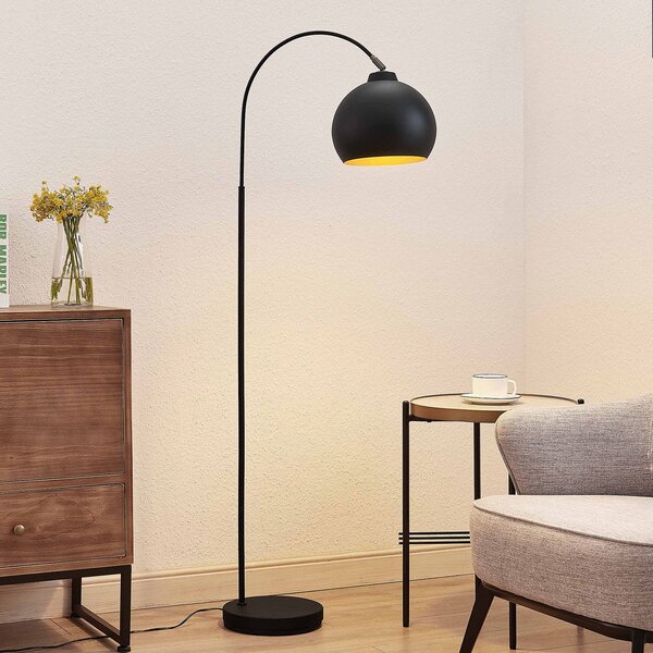 Lindby Λάμπα τόξου Minali, μαύρη, μέταλλο, ύψος 148 cm, E27, Μαύρο, Σαλόνι / τραπεζαρία, Μέταλλο, σύγχρονο, Μόνιμη αψίδα