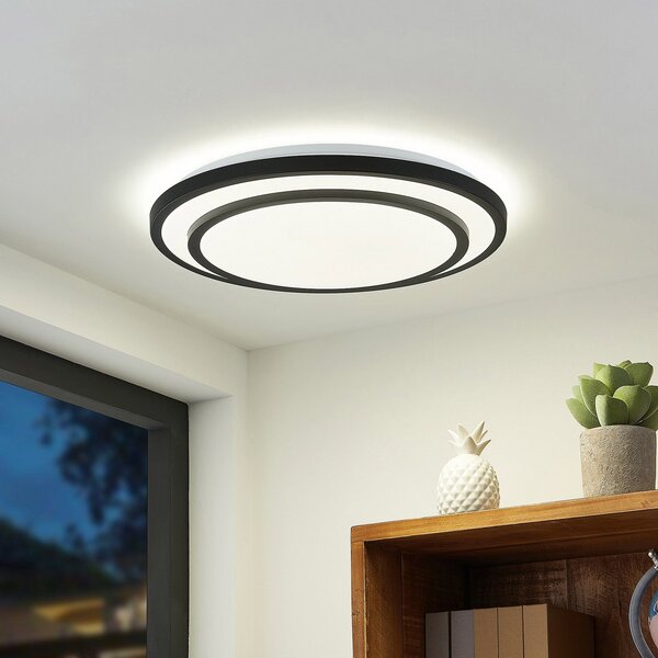 Lindby LED φωτιστικό οροφής Essina, μαύρο, μεταλλικό, CCT, dim., ρυθμιζόμενος, Μαύρο, Σαλόνι / τραπεζαρία, Μέταλλο, σύγχρονο