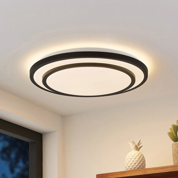 Lindby LED φωτιστικό οροφής Essina, μαύρο, μεταλλικό, CCT, dim., ρυθμιζόμενος, Μαύρο, Σαλόνι / τραπεζαρία, Μέταλλο, σύγχρονο