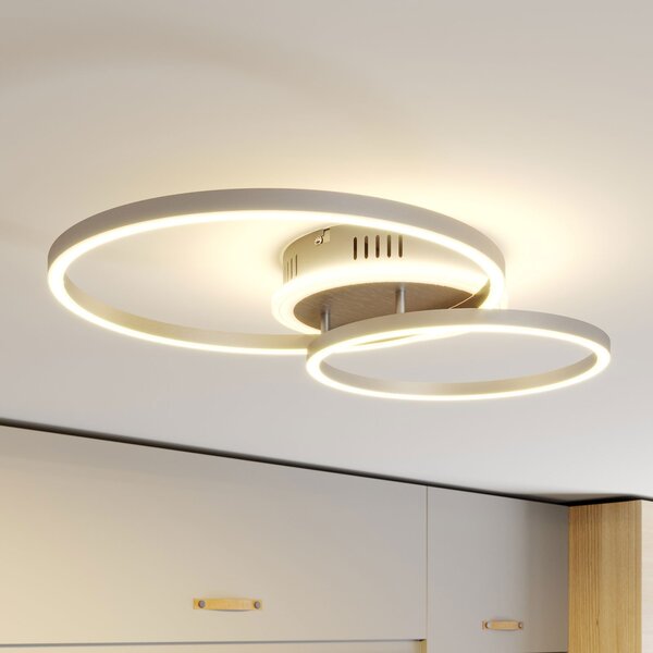 Lindby Φωτιστικό οροφής Smart LED Edica, 58 cm, Tuya, CCT, ρυθμιζόμενος, Γκρι, Σαλόνι / τραπεζαρία, Μέταλλο, σύγχρονο