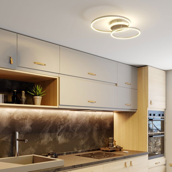 Lindby Φωτιστικό οροφής Smart LED Edica, 58 cm, Tuya, CCT, ρυθμιζόμενος, Γκρι, Σαλόνι / τραπεζαρία, Μέταλλο, σύγχρονο