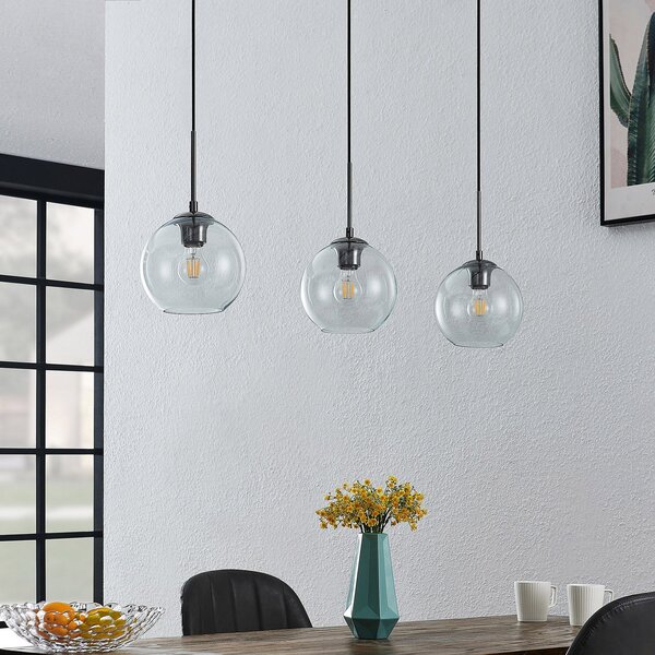 Lindby Κρεμαστό φωτιστικό Firano, 110 cm, 3 φώτα, ανθρακί, γυαλί, ρυθμιζόμενος, Γκρι, Σαλόνι / τραπεζαρία, Μέταλλο, σύγχρονο