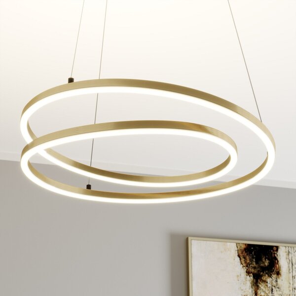 Lindby LED κρεμαστό φωτιστικό Davian, ορειχάλκινο, 49 cm, με δυνατότητα, ρυθμιζόμενος, Χρυσό / Ορείχαλκου, Σαλόνι / τραπεζαρία, Αλουμίνιο, σύγχρονο