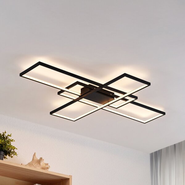 Lindby LED φωτιστικό οροφής Tetson, μαύρο, μεταλλικό, dimmable, ρυθμιζόμενος, Μαύρο, Σαλόνι / τραπεζαρία, Μέταλλο, σύγχρονο