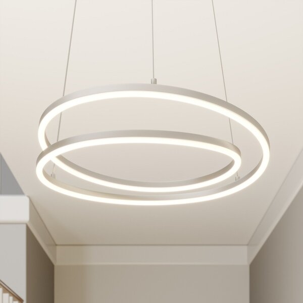 Lindby LED κρεμαστό φωτιστικό Davian, χρώματος νικελίου, Ø 49 cm, με δυνατότητα, ρυθμιζόμενος, Μεταλλικό, Σαλόνι / τραπεζαρία, Αλουμίνιο, σύγχρονο