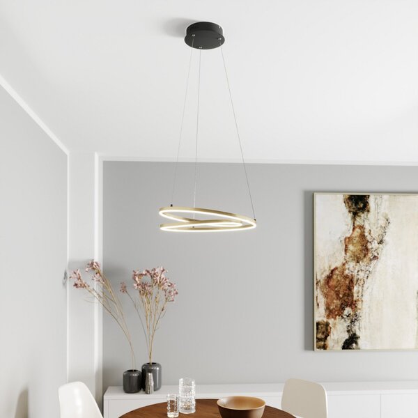 Lindby LED κρεμαστό φωτιστικό Davian, ορειχάλκινο, 49 cm, με δυνατότητα, ρυθμιζόμενος, Χρυσό / Ορείχαλκου, Σαλόνι / τραπεζαρία, Αλουμίνιο, σύγχρονο