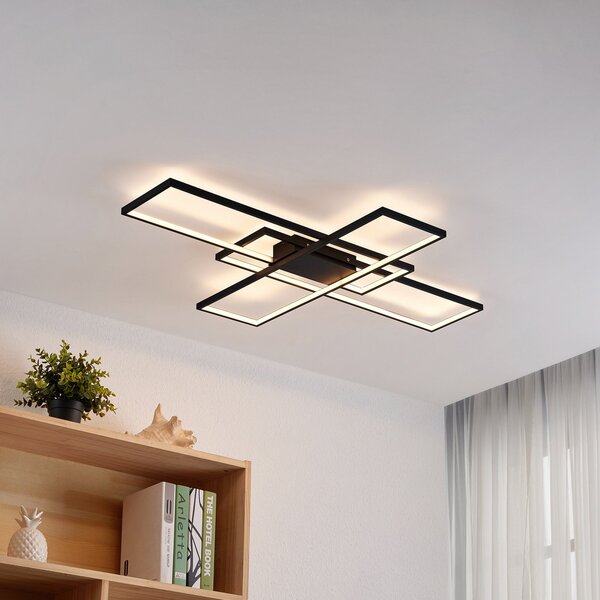 Lindby LED φωτιστικό οροφής Tetson, μαύρο, μεταλλικό, dimmable, ρυθμιζόμενος, Μαύρο, Σαλόνι / τραπεζαρία, Μέταλλο, σύγχρονο