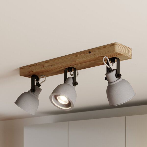 Lindby Spot Mitis, 50 cm, 3-φωτο, γκρι, ξύλο, μπετόν, GU10, ρυθμιζόμενος, Γκρι, Σαλόνι / τραπεζαρία, Σκυρόδεμα, Βιομηχανικός σχεδιασμός