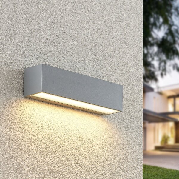 Lucande LED εξωτερική λάμπα τοίχου Lengo, 25cm, ασημί, κάτω, 3.000K, Μεταλλικό, Αλουμίνιο, σύγχρονο