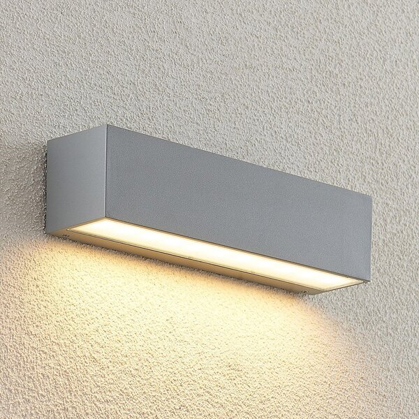 Lucande LED εξωτερική λάμπα τοίχου Lengo, 25cm, ασημί, κάτω, 3.000K, Μεταλλικό, Αλουμίνιο, σύγχρονο