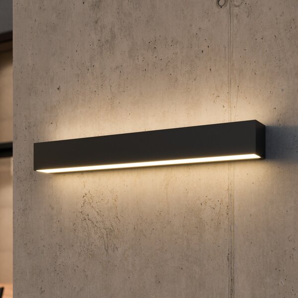 Lucande Φωτιστικό τοίχου LED Lengo, 50 cm, ανθρακί, φωτισμός προς τα πάνω/κάτω,, Μαύρο, Αλουμίνιο, σύγχρονο