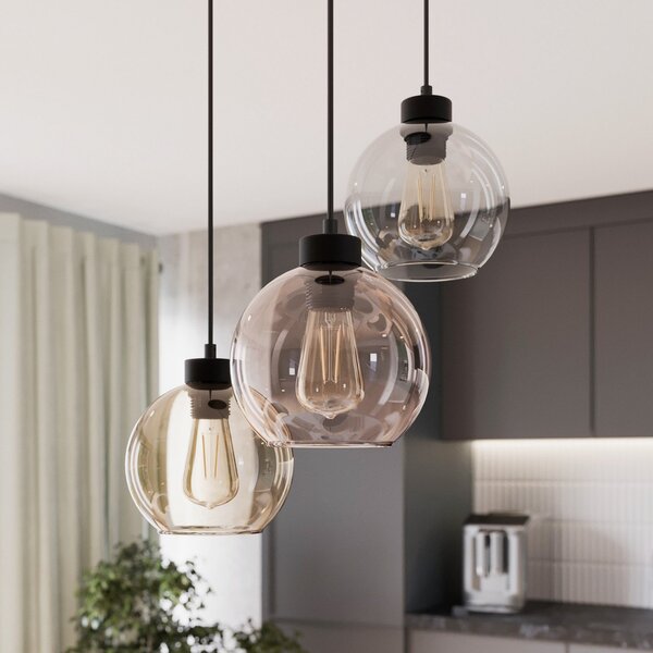 TK Lighting Κρεμαστό φωτιστικό Cubus, Ø 50 cm, 3 φώτα, διαφανές/μελί καφέ, γυαλί, ρυθμιζόμενος, Πολύχρωμο, Σαλόνι / τραπεζαρία, Γυαλί, σύγχρονο