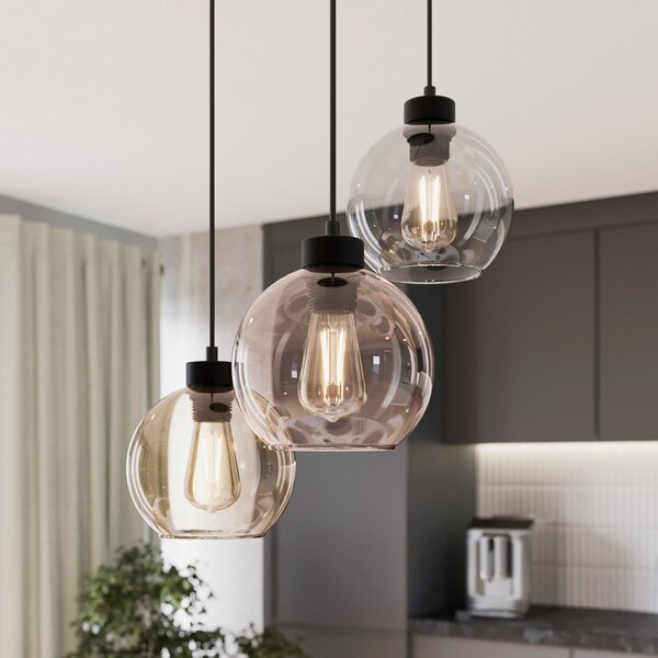 TK Lighting Κρεμαστό φωτιστικό Cubus, Ø 50 cm, 3 φώτα, διαφανές/μελί καφέ, γυαλί, ρυθμιζόμενος, Πολύχρωμο, Σαλόνι / τραπεζαρία, Γυαλί, σύγχρονο