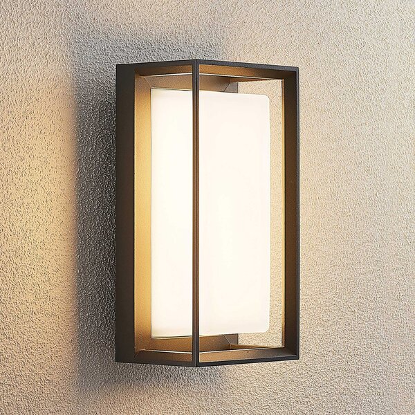 Arcchio Φωτιστικό τοίχου LED Ismera, ανθρακί/οπάλ, IP65, γυαλί, Μαύρο, Μέταλλο, σύγχρονο