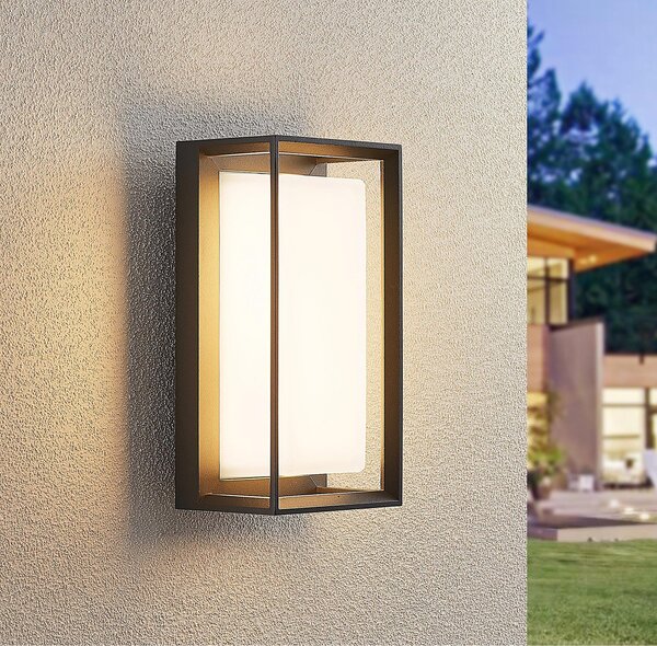 Arcchio Φωτιστικό τοίχου LED Ismera, ανθρακί/οπάλ, IP65, γυαλί, Μαύρο, Μέταλλο, σύγχρονο