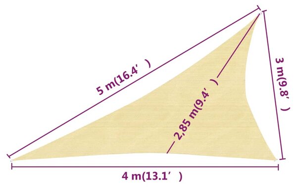 VidaXL Πανί Σκίασης Μπεζ 3 x 4 x 5 μ. από HDPE 160 γρ./μ²