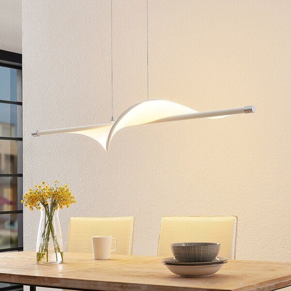 Lucande LED κρεμαστό φωτιστικό Edano, 122 cm, λευκό, υφασμάτινο, ρυθμιζόμενο, ρυθμιζόμενος, Λευκό, Σαλόνι / τραπεζαρία, Ύφασμα / Κλωστοϋφαντουργία, σύγχρονο