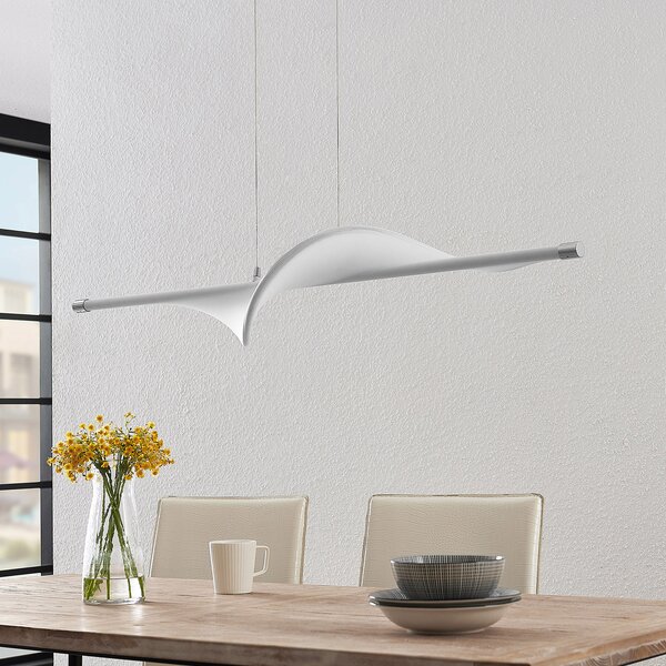 Lucande LED κρεμαστό φωτιστικό Edano, 122 cm, λευκό, υφασμάτινο, ρυθμιζόμενο, ρυθμιζόμενος, Λευκό, Σαλόνι / τραπεζαρία, Ύφασμα / Κλωστοϋφαντουργία, σύγχρονο