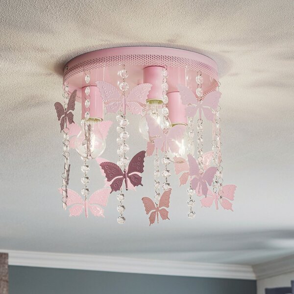 Eko-Light Φωτιστικό οροφής Angelica σε ροζ χρώμα με πεταλούδες, ρυθμιζόμενος, Ροζ / Ροζέ, Παιδικό δωμάτιο, Μέταλλο, Νεανική διαβίωση