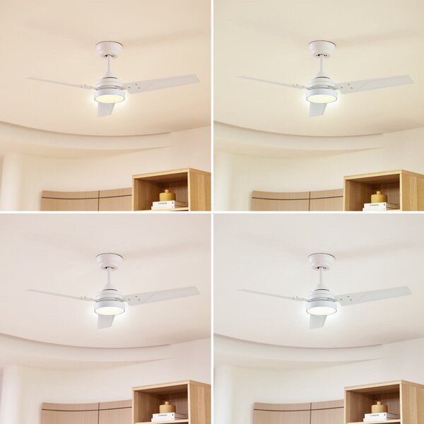 Lindby Ανεμιστήρας οροφής LED Aerallo, λευκός, CCT, αθόρυβος, Λευκό, Σαλόνι / τραπεζαρία, Μέταλλο, σύγχρονο