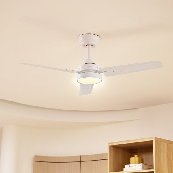 Lindby Ανεμιστήρας οροφής LED Aerallo, λευκός, CCT, αθόρυβος, Λευκό, Σαλόνι / τραπεζαρία, Μέταλλο, σύγχρονο