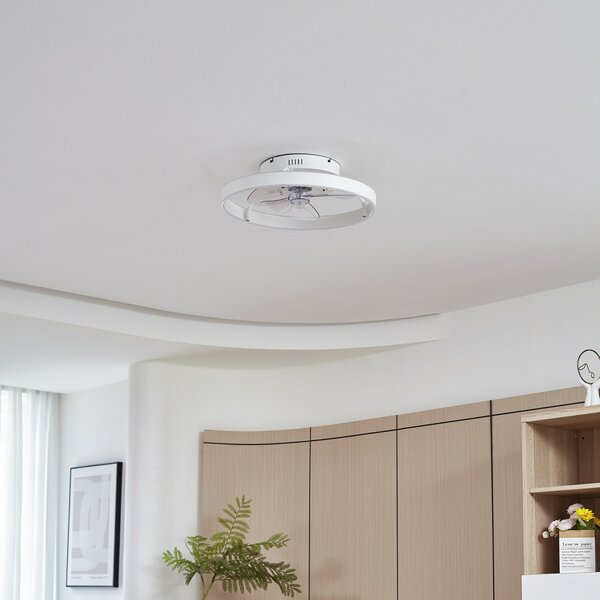 Lindby LED ανεμιστήρας οροφής Momitu, λευκός, αλουμίνιο, Ø 50 cm, ρυθμιζόμενος, Λευκό, Σαλόνι / τραπεζαρία, Αλουμίνιο, σύγχρονο