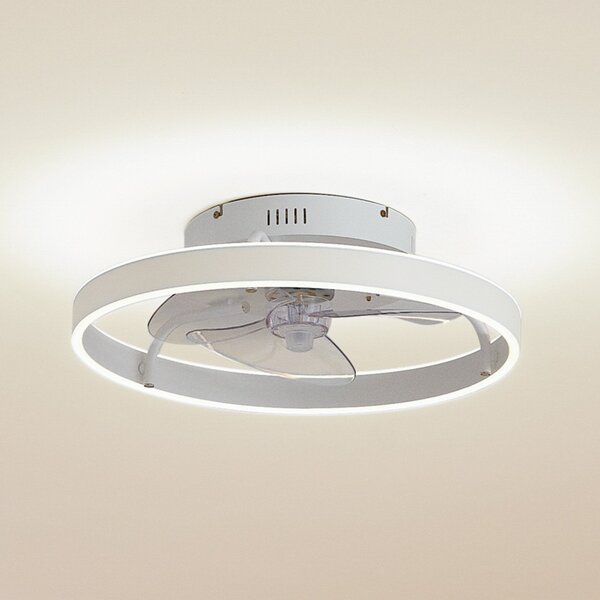 Lindby LED ανεμιστήρας οροφής Momitu, λευκός, αλουμίνιο, Ø 50 cm, ρυθμιζόμενος, Λευκό, Σαλόνι / τραπεζαρία, Αλουμίνιο, σύγχρονο