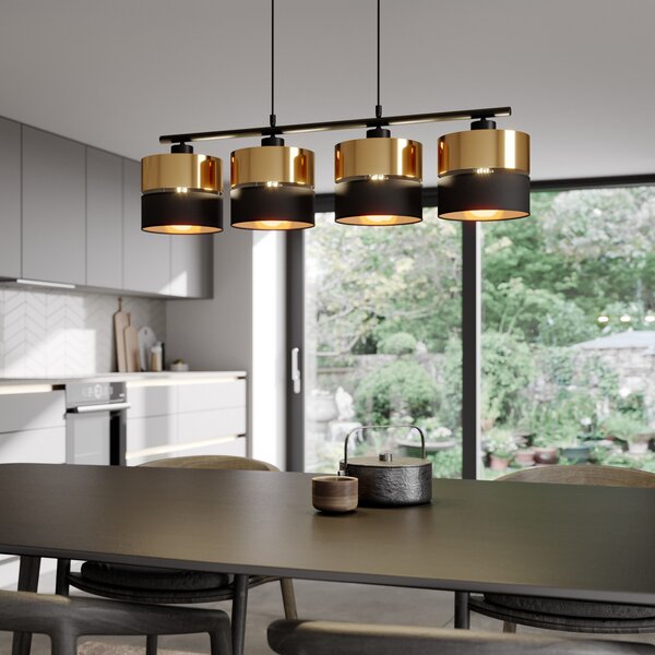 TK Lighting Κρεμαστό φωτιστικό Hilton, μαύρο/χρυσό, τετραφωτο, ρυθμιζόμενος, Μαύρο, Σαλόνι / τραπεζαρία, Μέταλλο, σύγχρονο