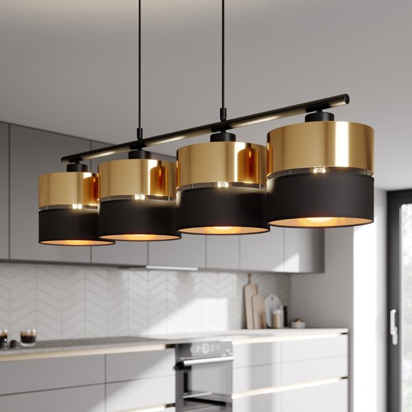 TK Lighting Κρεμαστό φωτιστικό Hilton, μαύρο/χρυσό, τετραφωτο, ρυθμιζόμενος, Μαύρο, Σαλόνι / τραπεζαρία, Μέταλλο, σύγχρονο