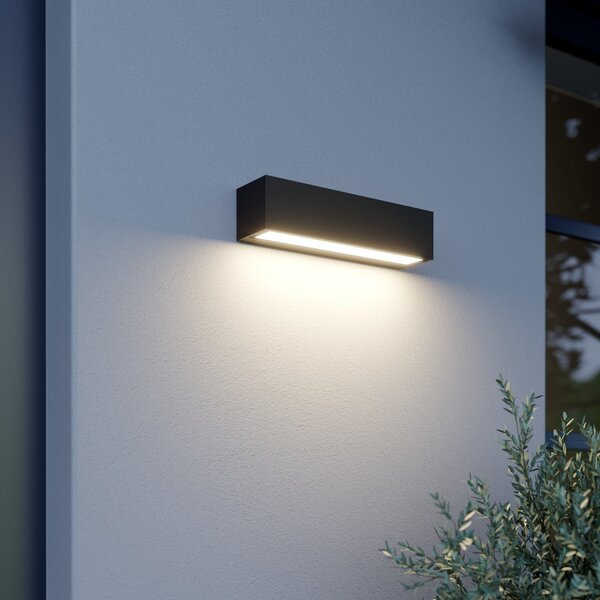 Lucande LED απλίκι τοίχου Lengo, 25 cm, ανθρακί, κάτω, 3000K, Μαύρο, Αλουμίνιο, σύγχρονο