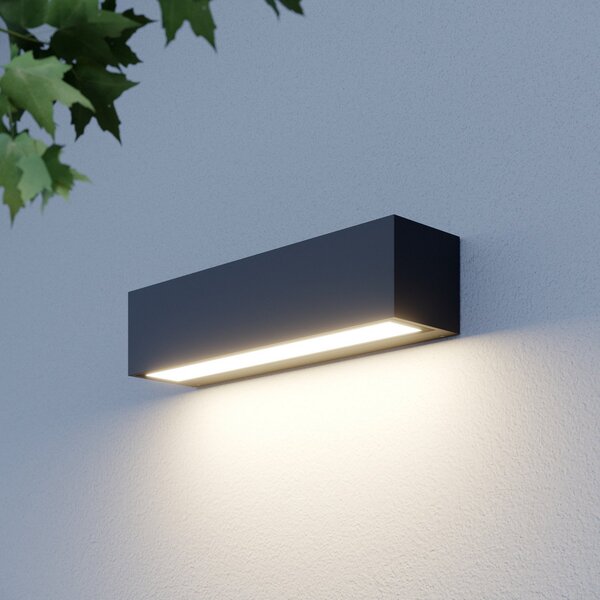 Lucande LED απλίκι τοίχου Lengo, 25 cm, ανθρακί, κάτω, 3000K, Μαύρο, Αλουμίνιο, σύγχρονο